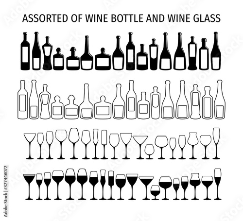 assorted glass and bottle wine vector design for winery restaurant and shop