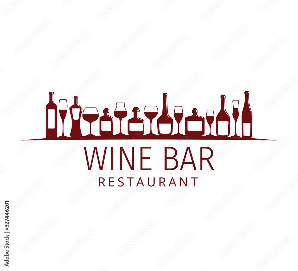 assorted glass and bottle wine vector logo design for winery restaurant and shop