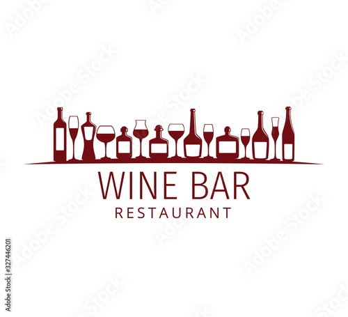 assorted glass and bottle wine vector logo design for winery restaurant and shop