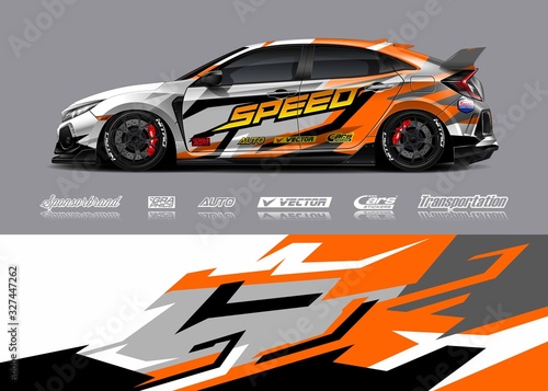 Racing car wrap decal graphic vector kit. Abstract stripe racing background designs for vinyl wrap race car  cargo van  pickup truck  adventure vehicle. Eps 10