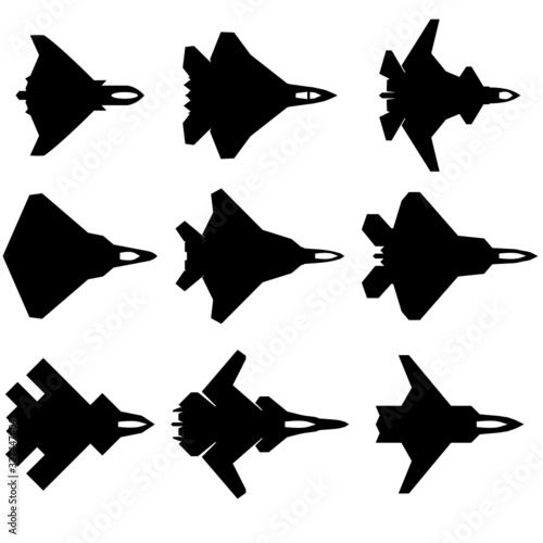 6th generation fighters vector illustration icons showing current and advanced/planned models of potential fighter aircraft and drone models for the 21st century.