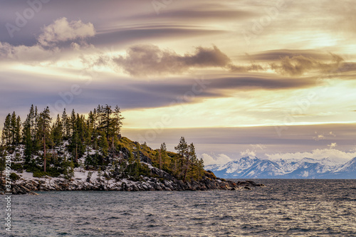 Lake Tahoe, California Sunset In Mountains photo