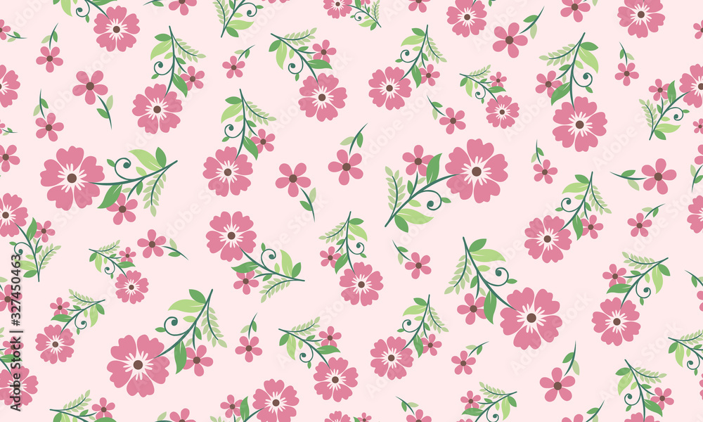 Simple flower pattern background for spring, with leaf and floral decor. Simple flower pattern background for spring, with leaf and floral decor.