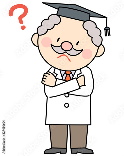 腕組みして考える博士