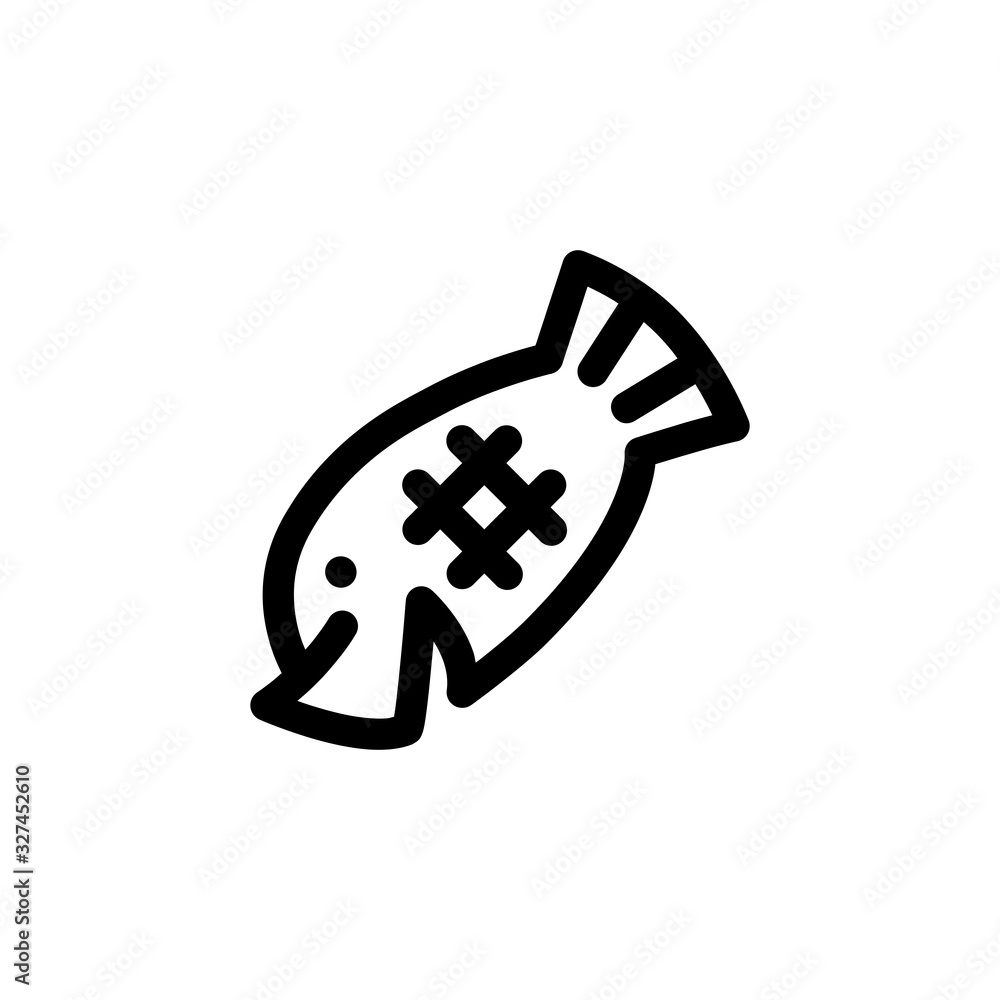Grilled Fish Sea Foods Icon Vector Illustration. Outline Style