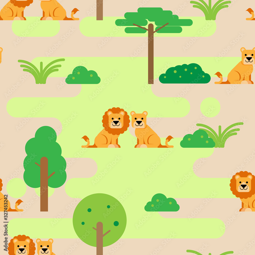 African jungle lion couples seamless pattern vector African jungle lion couples seamless pattern vector