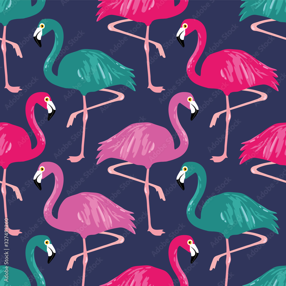 Obraz premium Vector seamless pattern with flamingos