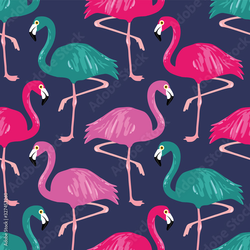 Vector seamless pattern with flamingos © Pyzhova