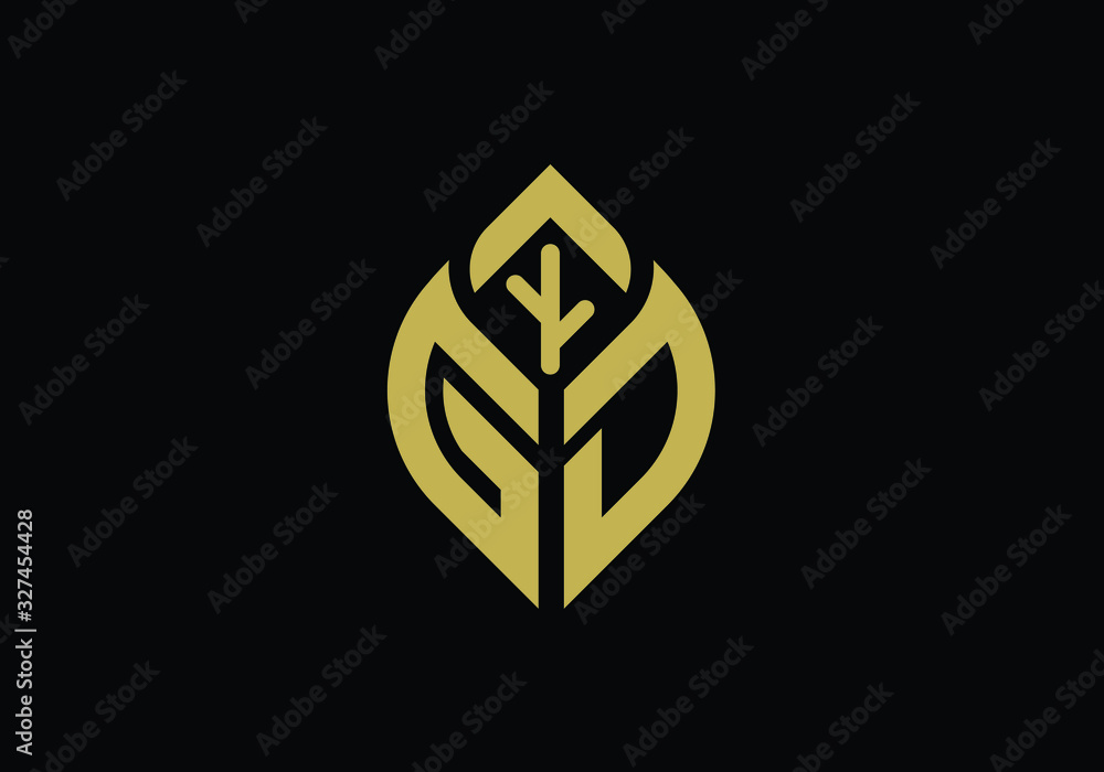Initial letter G and D with abstract leaf logo sign symbol Initial letter G and D with abstract leaf logo sign symbol
