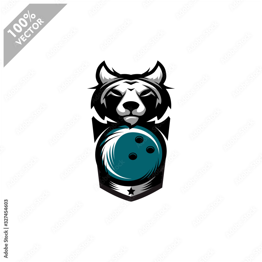 Obraz premium Bowling Wolf team logo design. Scalable and editable vector.