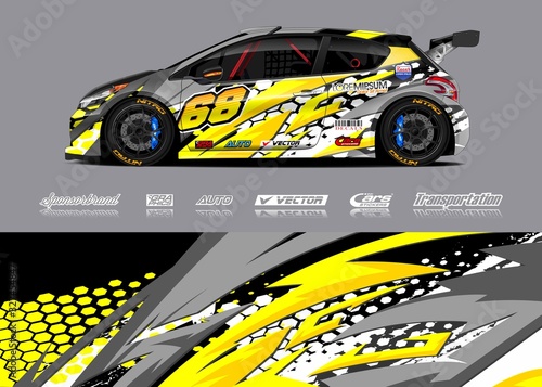 Racing car wrap decal graphic vector kit. Abstract stripe racing background designs for vinyl wrap race car, cargo van, pickup truck, adventure vehicle. Eps 10