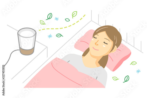 アロマを焚いて眠る女性（グリーン）