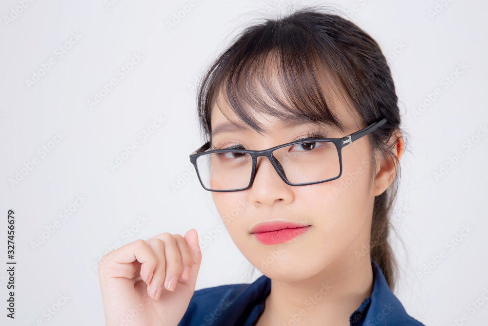 beautiful portrait young business asian woman standing wearing glasses with confident isolated on white background, asia businesswoman career secretary or accountant work success with smiling happy. beautiful portrait young business asian woman standing wearing glasses with confident isolated on white background, asia businesswoman career secretary or accountant work success with smiling happy.