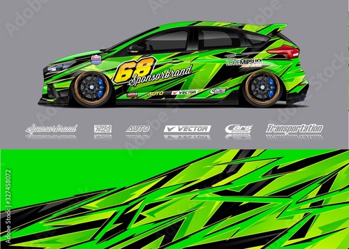 Racing car wrap decal graphic vector kit. Abstract stripe racing background designs for vinyl wrap race car  cargo van  pickup truck  adventure vehicle. Eps 10