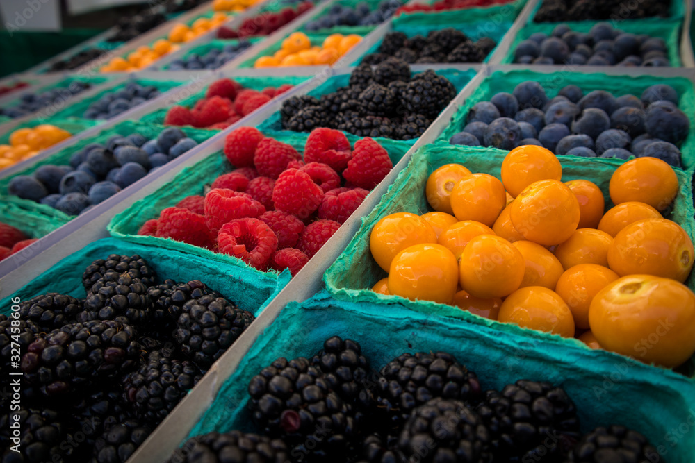 Assorted Berries - Gooseberry, Blueberry, Raspberry, Blackberry - at Market