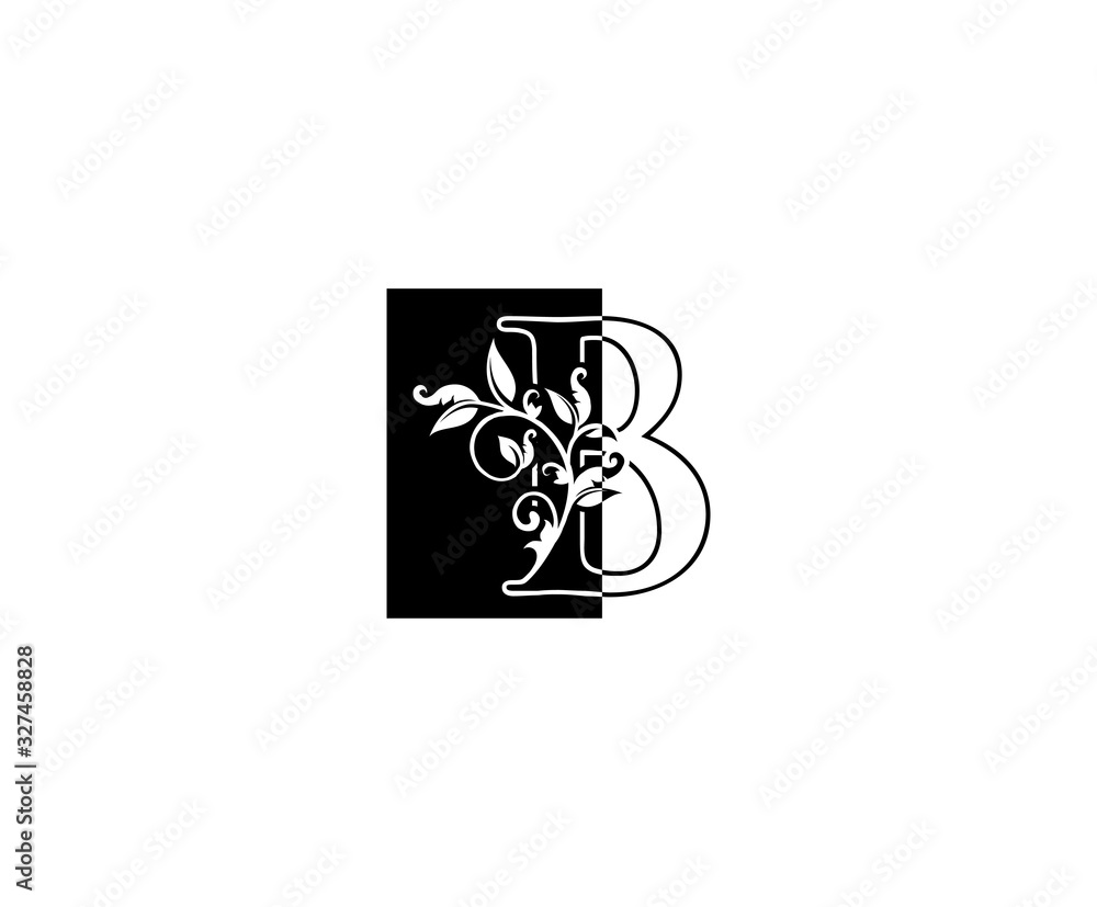 Initial B letter with leaves Line And Square Shape logo Icon. Initial B letter with leaves Line And Square Shape logo Icon.