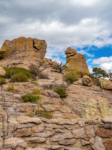 looking up at rock formations