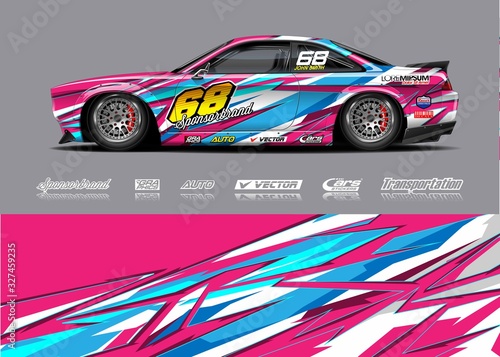 Racing car wrap decal graphic vector kit. Abstract stripe racing background designs for vinyl wrap race car  cargo van  pickup truck  adventure vehicle. Eps 10