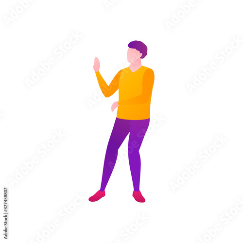 A man dancing in a club, flat vector illustration. A moveable guy performs dance pa and movements at the nightclub. A man in the rhythm of the carnival dances at a party isolated on a white background