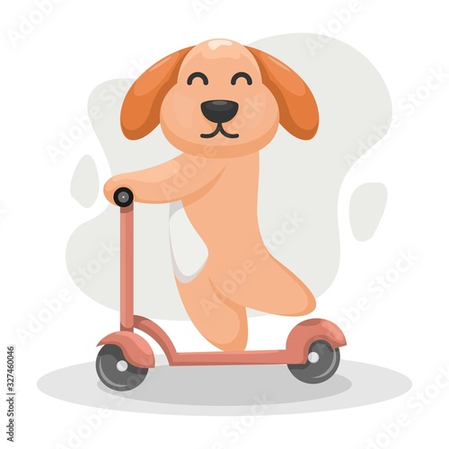 cute dog play scooter design vector
