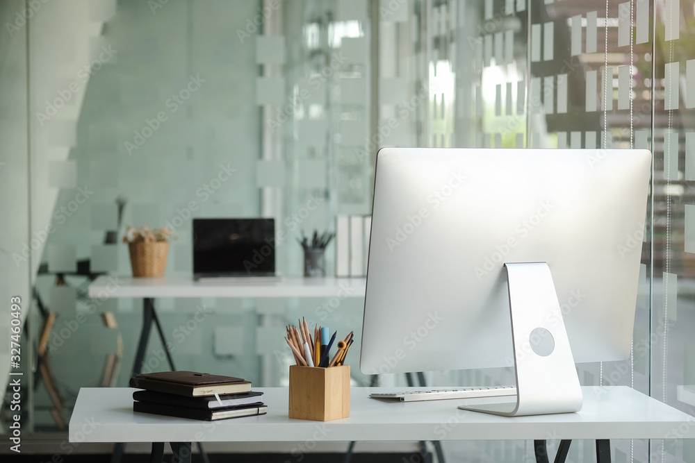 Workspace desk and laptop. copy space and blank screen. Business image, Blank screen laptop and supplies. Workspace desk and laptop. copy space and blank screen. Business image, Blank screen laptop and supplies.