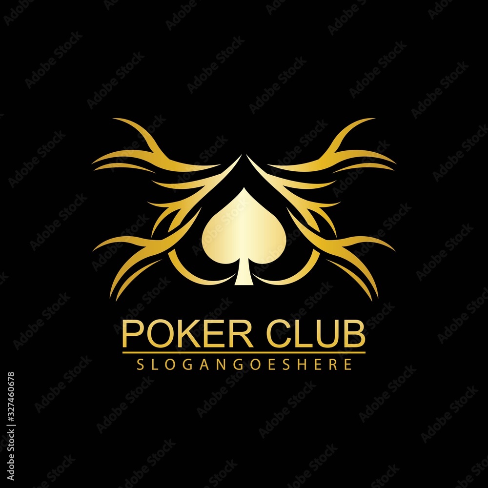 Obraz premium Gold Poker Logo Vector in Elegant Style with Black Background. Poker Club Logo Design for Casino Business, Gamble, Card Game, Speculate, etc