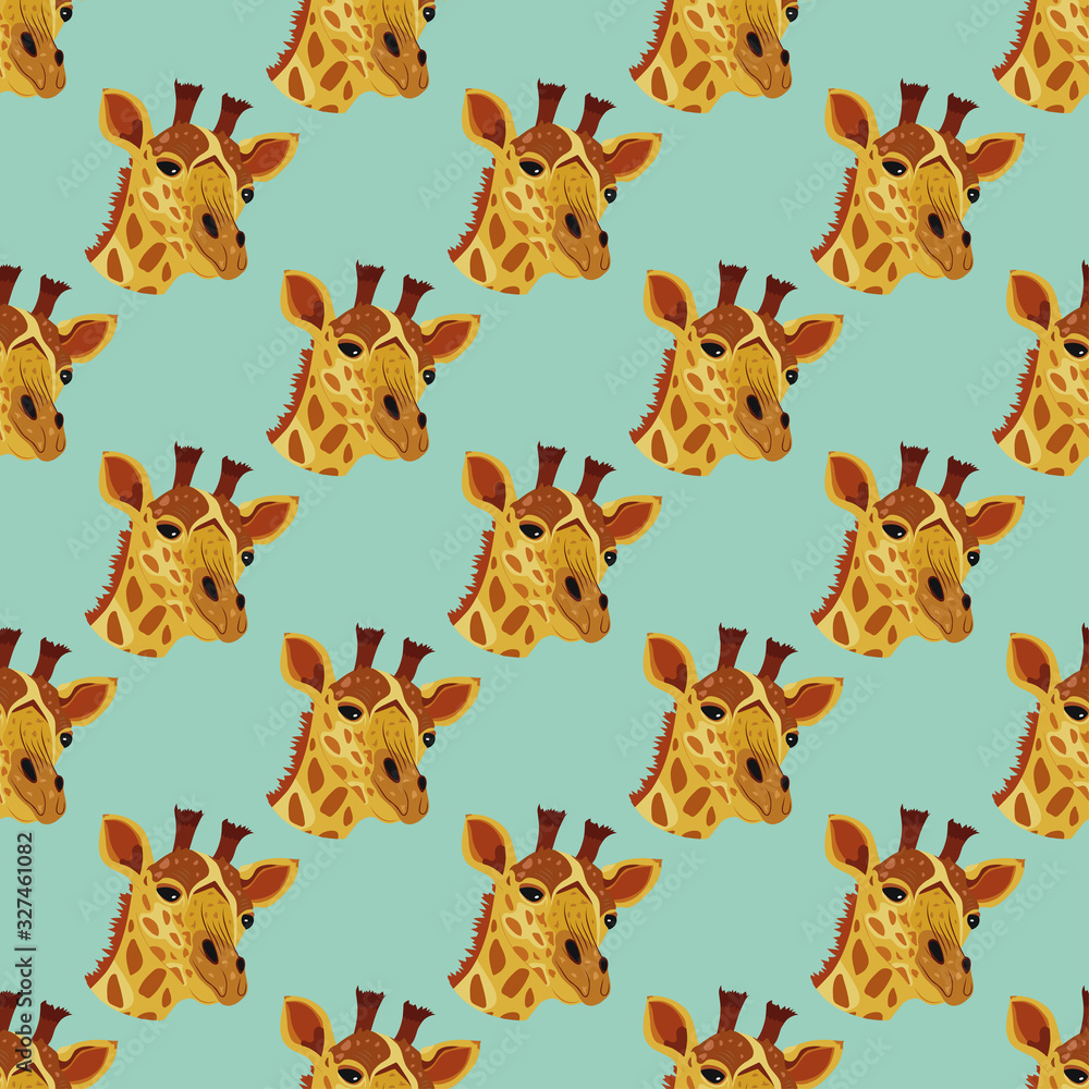 Giraffe head seamless vector pattern turquoise green background Giraffe head seamless vector pattern turquoise green background