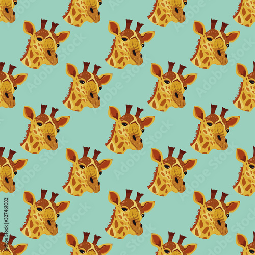 Giraffe head seamless vector pattern turquoise green background © berry2046