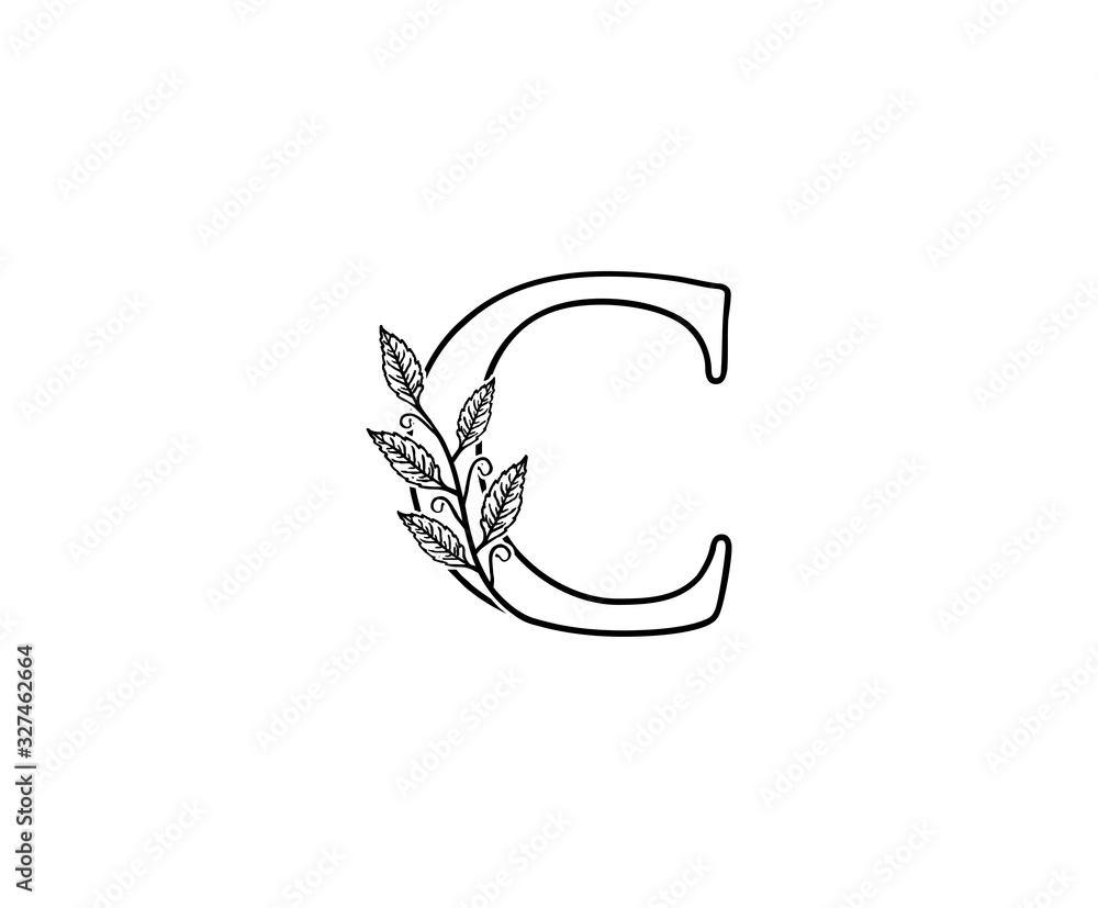 Obraz premium Initial C letter with leaves Line Shape logo Icon. 