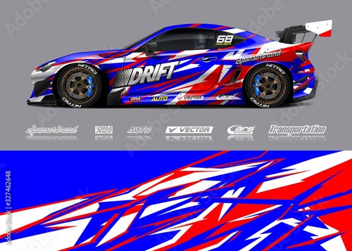 Racing car wrap decal graphic vector kit. Abstract stripe racing background designs for vinyl wrap race car, cargo van, pickup truck, adventure vehicle. Eps 10
