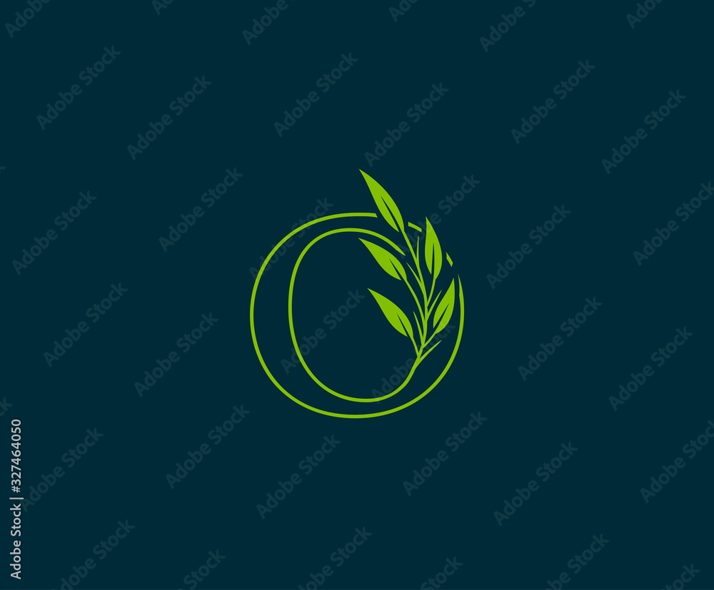 Initial O letter with green leaves logo Icon.