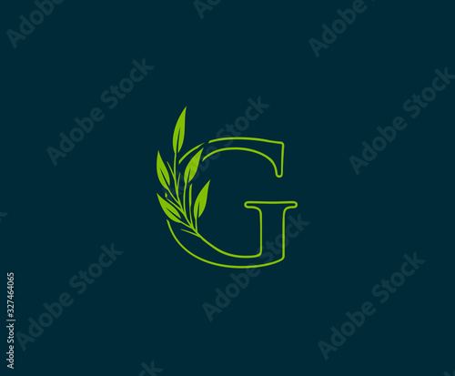 Initial G letter with green leaves logo Icon.