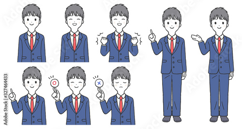 制服を着た男子学生のポーズのセット
