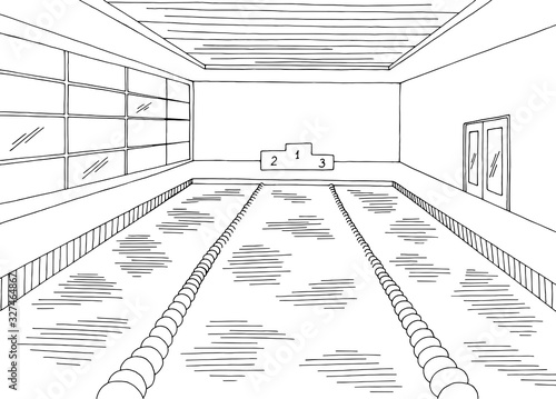 Swimming pool interior graphic black white sketch illustration vector