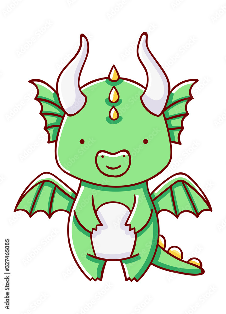 Character kawaii dragon cartoon cute hand drawn isolated on white background Character kawaii dragon cartoon cute hand drawn isolated on white background