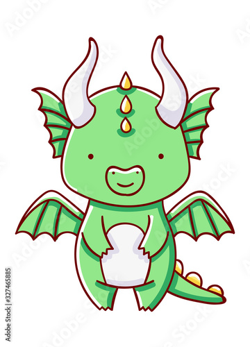 Character kawaii dragon cartoon cute hand drawn isolated on white background