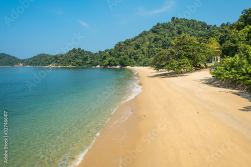 The island of Pangkor with the tortoise bay near the tourist village Teluk Nipah in the Malaysian state of Perak at the west coast of the peninsular