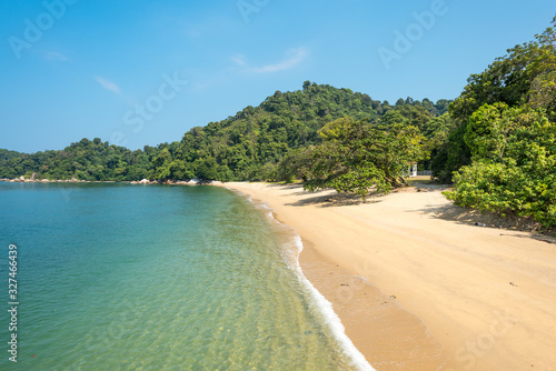 The island of Pangkor with the tortoise bay near the tourist village Teluk Nipah in the Malaysian state of Perak at the west coast of the peninsular