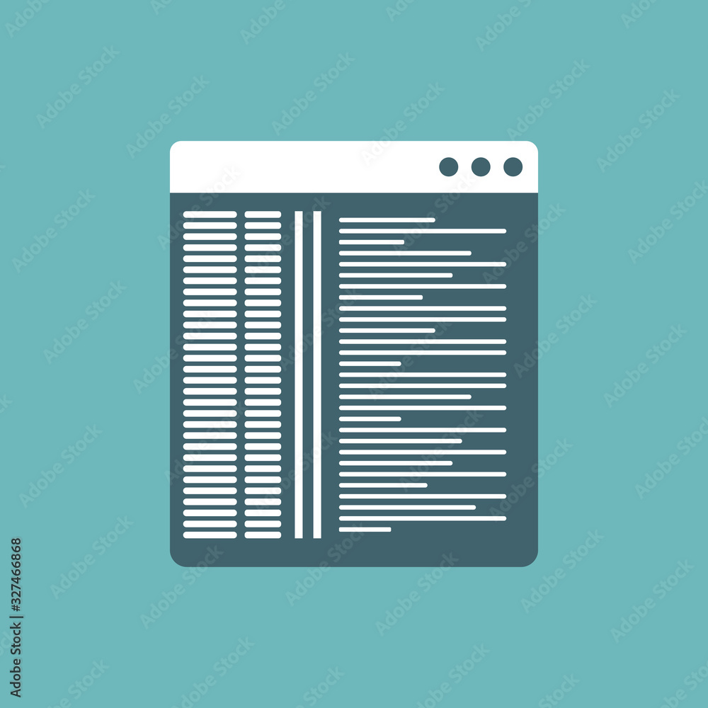 Programming, coding, web development concepts. Code editor window with interface and lines of code. Programming, coding, web development concepts. Code editor window with interface and lines of code.