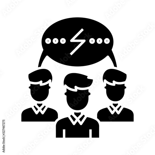 Collegues brainstorm black icon, concept illustration, vector flat symbol, glyph sign.