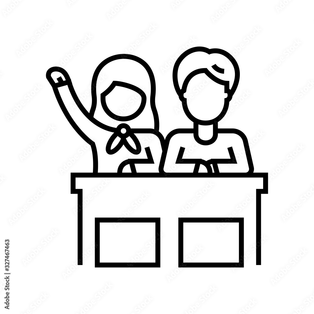 Schoolmates line icon, concept sign, outline vector illustration, linear symbol. Schoolmates line icon, concept sign, outline vector illustration, linear symbol.