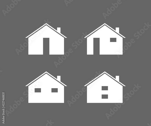 White flat home icons on gray background. House Symbols on gray background. Vector illustration