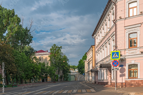 A city landscape. Early spring morning are on the street Vorontsovo Pole in Moscow city, Russia photo