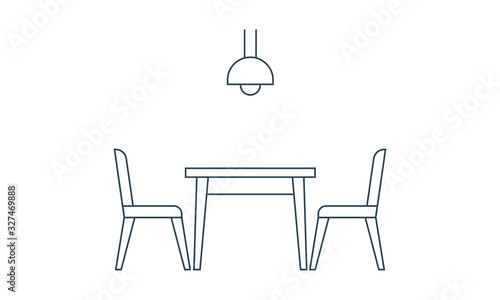 Dining table with chairs side view icon for furniture and interior design