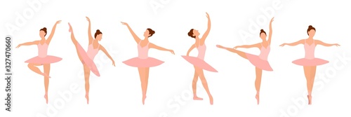 Photographie Six ballet dancers standing in a flat design pose on a white background