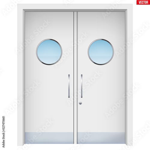 Operating room double doors. Element from medical hall. Emergency entrance. Vector Illustration isolated on white background.