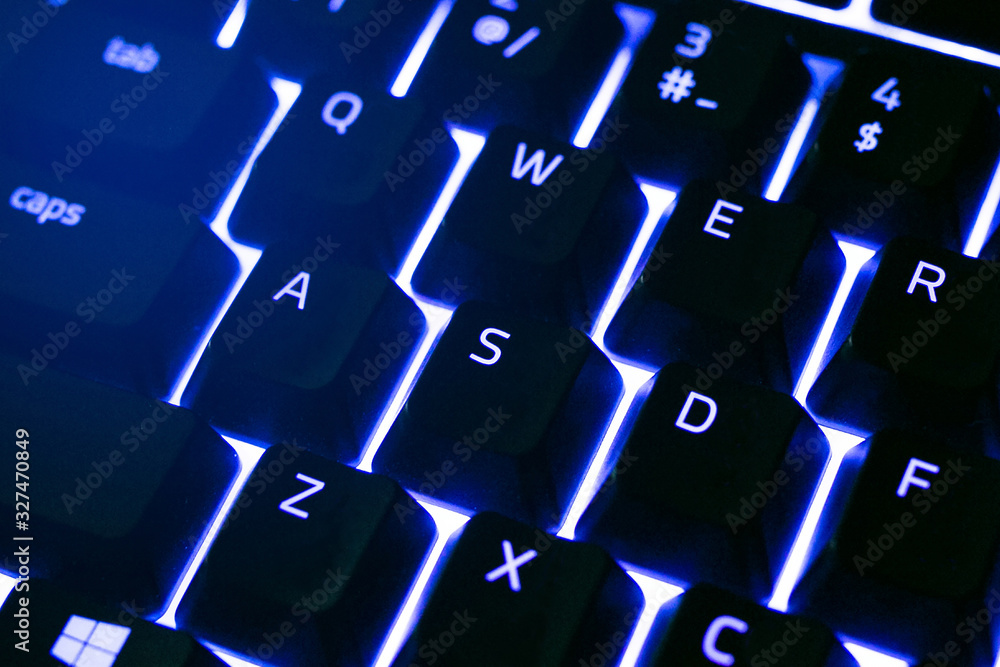 Blue back lighted computer gaming keyboard. Blue back lighted computer gaming keyboard.