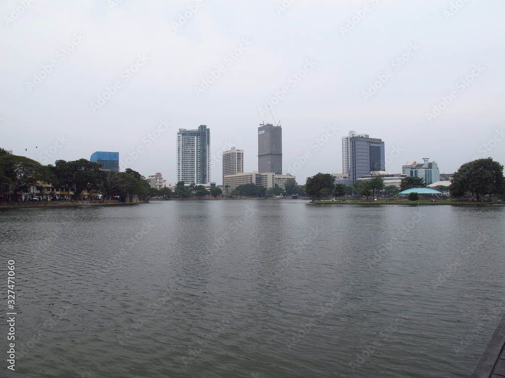 The skyscraper in the center of Colombo on Beira lake, Sri Lanka