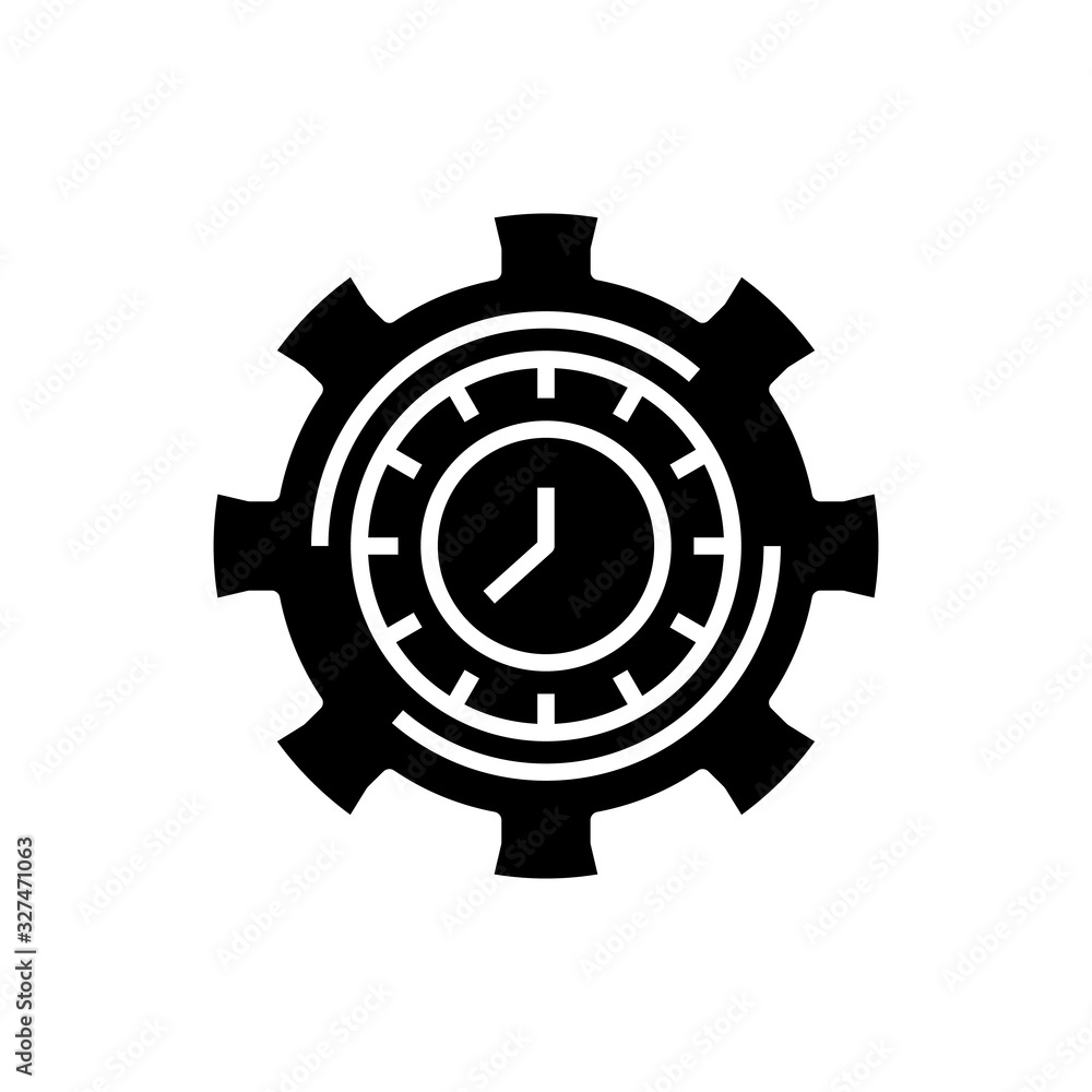 Clock settings black icon, concept illustration, vector flat symbol, glyph sign.