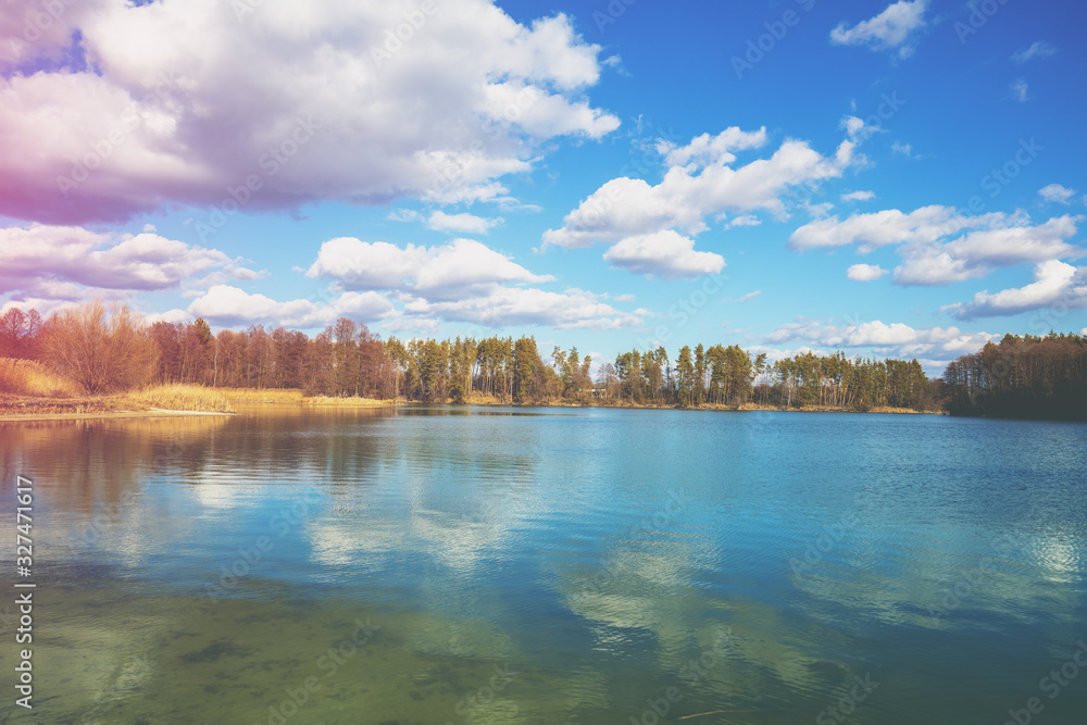 Fototapeta premium Serene lake in the evening. Nature landscape